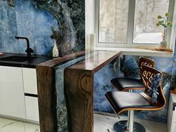 Барная стойка "Река" массив лофт смола