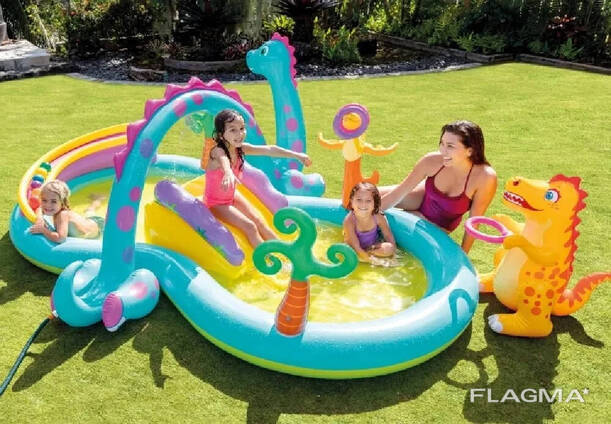 Детский надувной бассейн с горкой Intex "Dinoland" 302х229х112см, арт. 57135