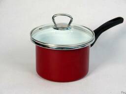 Кастрюля стальная эмалированная цветная с длинной ручкой