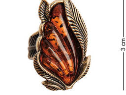 Кольцо «Винтажный лист» латунь, янтарь EM23TH