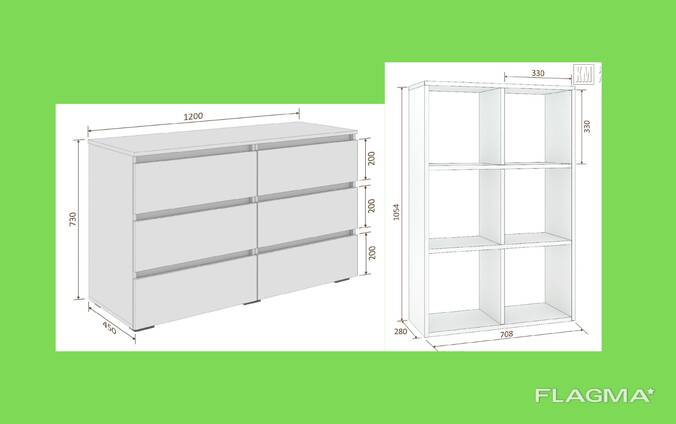 Комод белый Бари со стеллажом