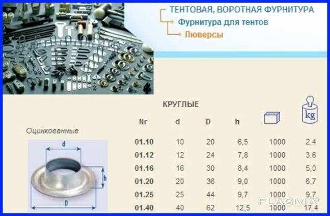 Люверс для тентов, баннеров, полотна d 12мм