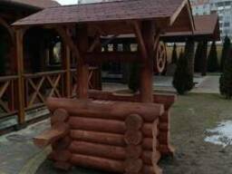 Качели из бревна, песочницы, туалеты, навесы, колодцы. . .