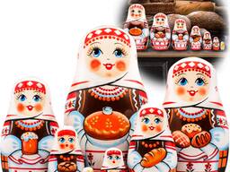 Матрешки славянские с хлебом-солью, игрушки из дерева, набор из 7 шт