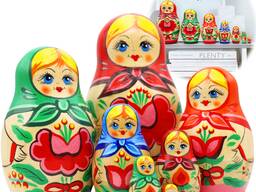 Набор традиционных матрешек с дизайном первых изготовленных на фабрике, 7 в 1