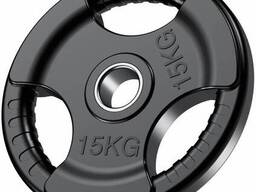 Олимпийский диск для штанги OnyxFit 15 кг с тремя прорезями и рифлёным хватом