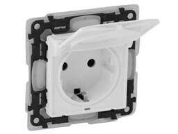 Розетка 1-ая 2P+E (скрытая, с/з), с крышкой, с штор IP44 белая , Valena Life, Legrand. ..
