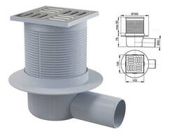 Сливной трап 105х105/50, подводка-боковая, решетка-нерж. сталь. ..