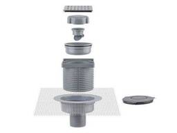 Сливной трап вер. D50 решетка-нерж. 150х150 сталь, гидрозатвор-сухой, Bakimay