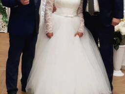 Свадебное платье греческое со шлейфом шампань, размер 42-44
