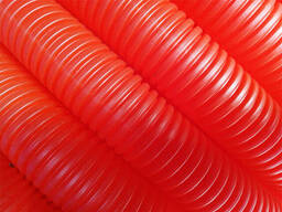 Трубка защитная гофрированная 43мм бухта 50м красная (для 32 трубы) (Пешель для 32. ..